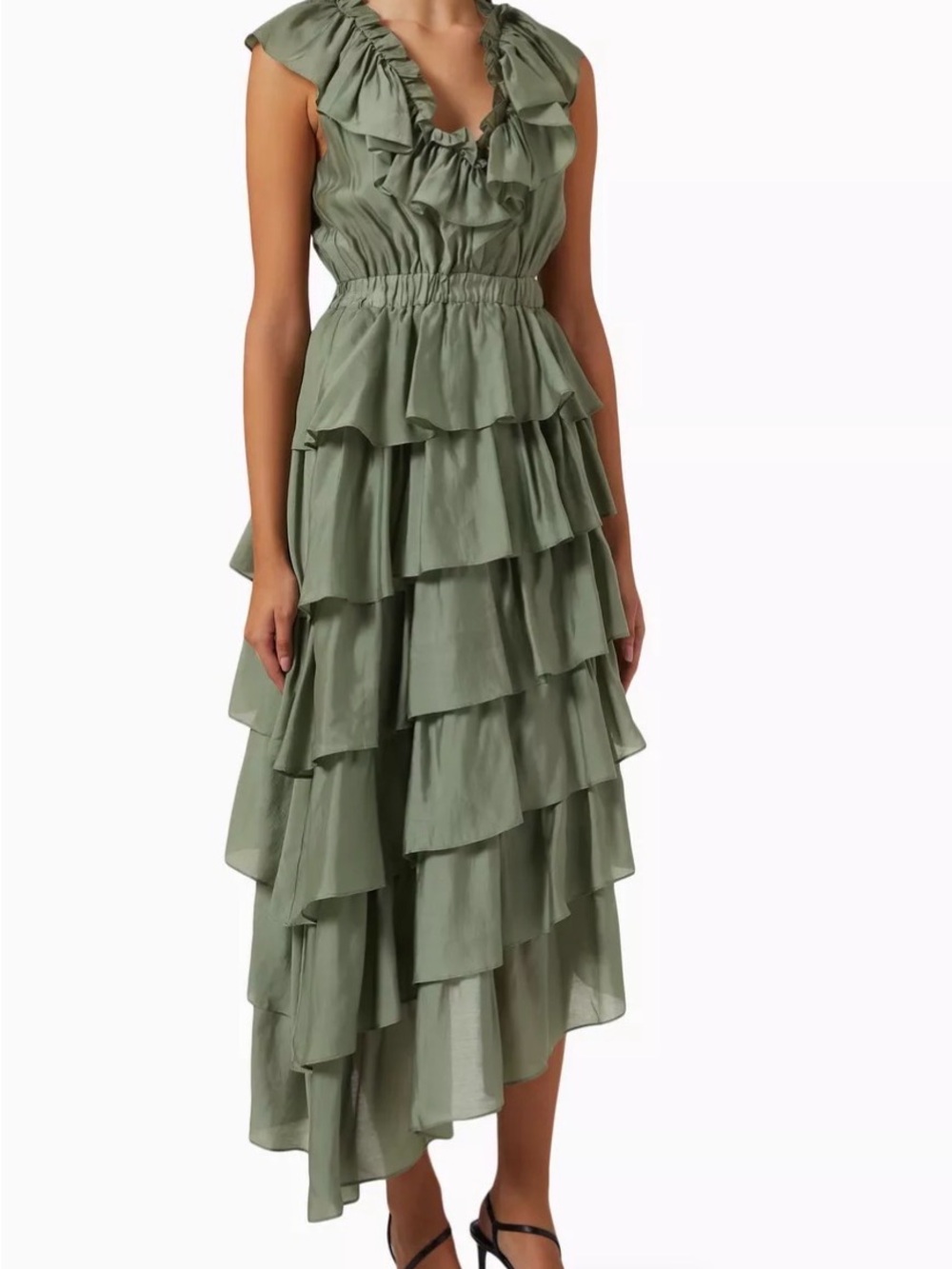 Elliatt Ruffled Tiered Maxi Dress - Olive Green